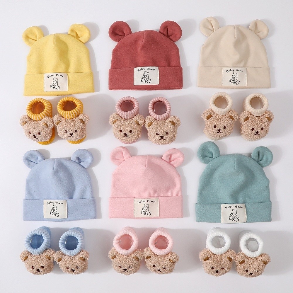 2Pcs/Set Cotton Baby Hat Socks - Infant Beanie Hat With Ears review and price