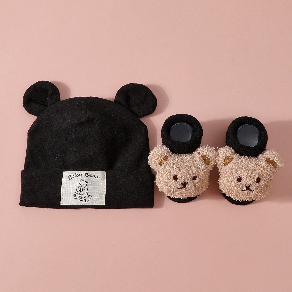 2Pcs/Set Cotton Baby Hat Socks - Infant Beanie Hat With Ears review and price